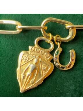 🆕 Vintage Gucci Charm 24k gold horse shoe Necklace Paperclip 925 Silver NWT